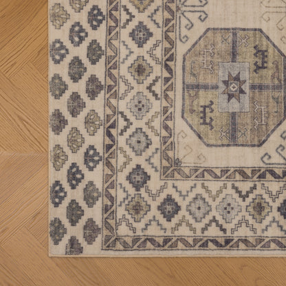 Tappeto stile persiano simil lana beige e grigio - VR5009
