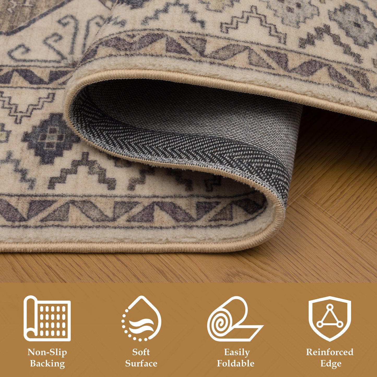 Tappeto stile persiano simil lana beige e grigio - VR5009
