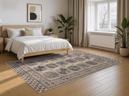 Tappeto stile persiano simil lana beige e grigio - VR5009