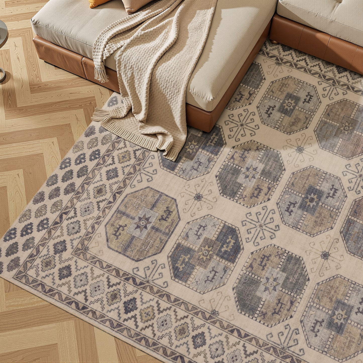 Tappeto stile persiano simil lana beige e grigio - VR5009