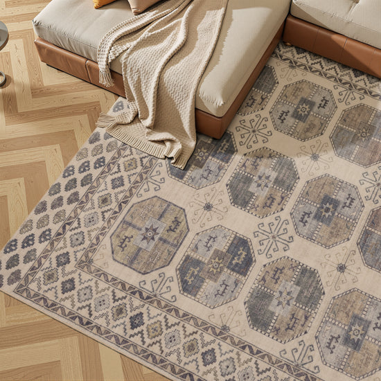 Tappeto stile persiano simil lana beige e grigio - VR5009