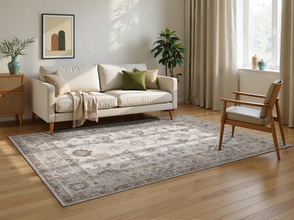 Tappeto lavabile disegno classico in ciniglia avorio beige  - VR7003