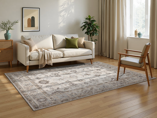 Tappeto lavabile disegno classico in ciniglia avorio beige  - VR7003