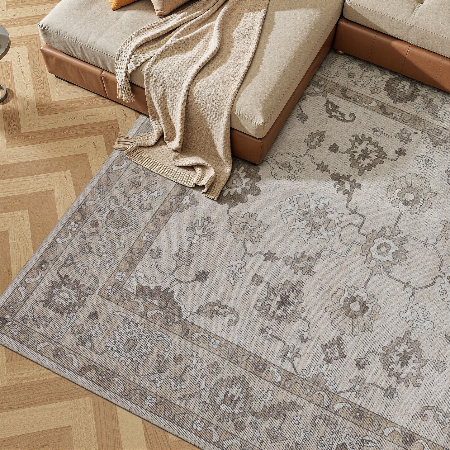 Tappeto lavabile disegno classico in ciniglia avorio beige  - VR7003