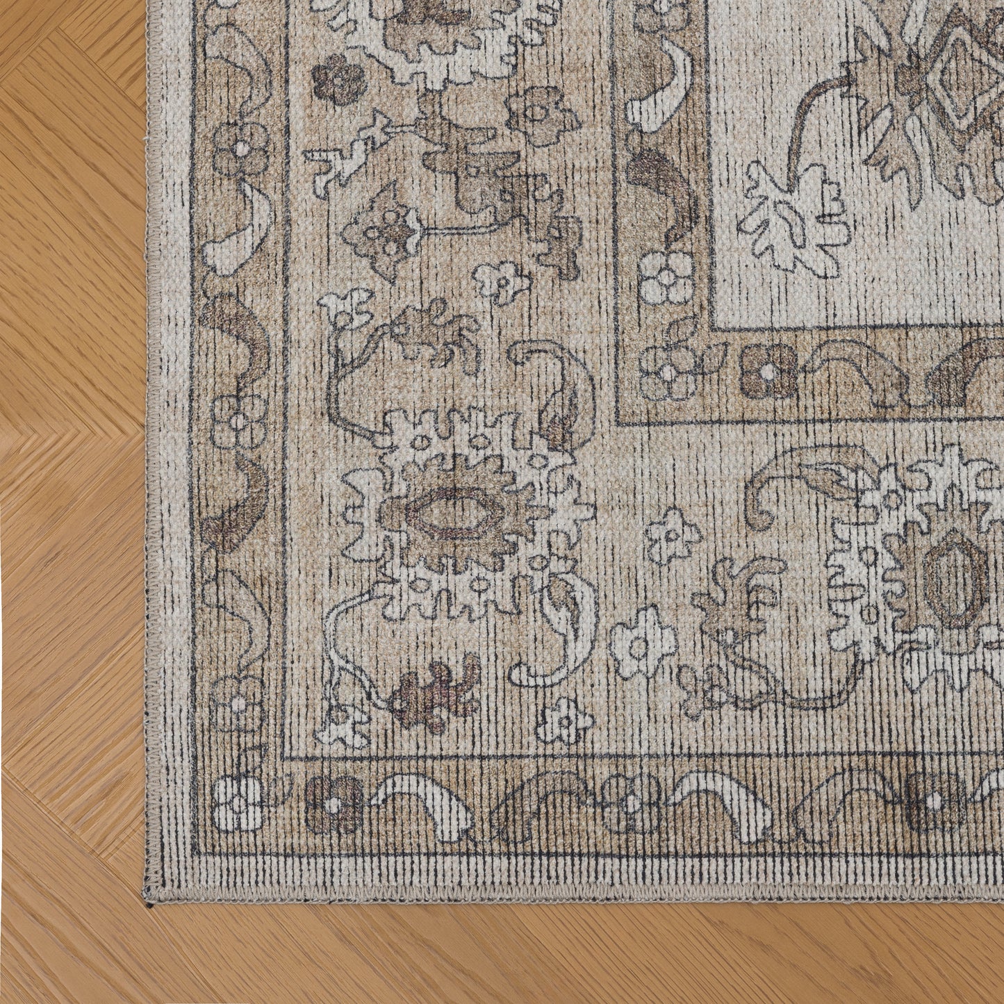Tappeto lavabile disegno classico in ciniglia avorio beige  - VR7003