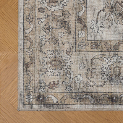 Tappeto lavabile disegno classico in ciniglia avorio beige  - VR7003