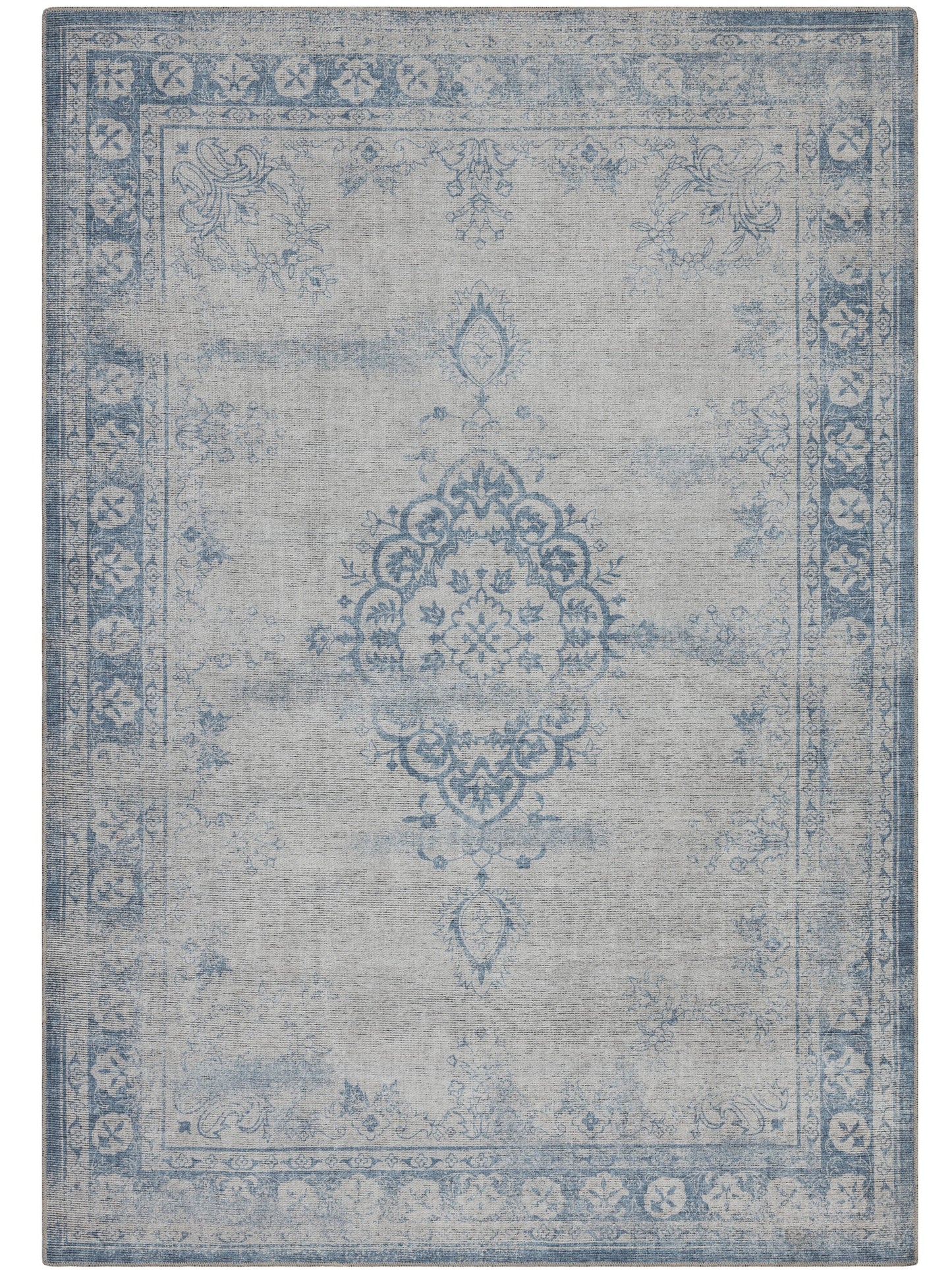 Tappeto lavabile disegno classico in ciniglia beige blu  - VR7004