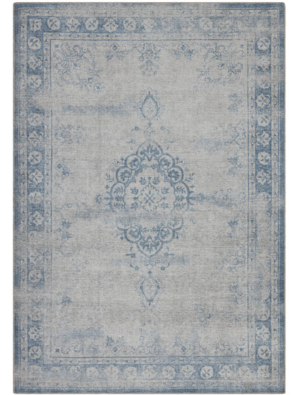 Tappeto lavabile disegno classico in ciniglia beige blu  - VR7004