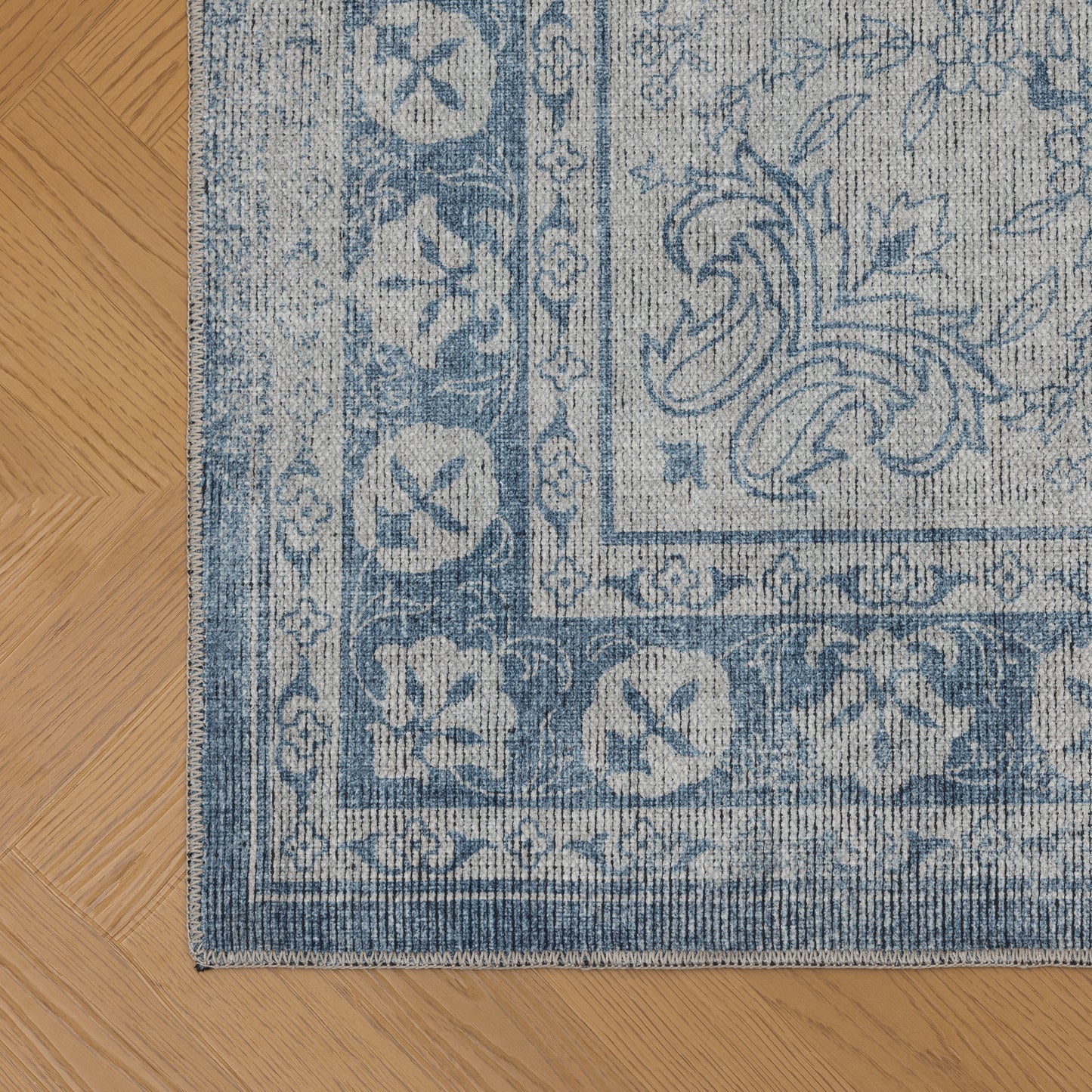 Tappeto lavabile disegno classico in ciniglia beige blu  - VR7004