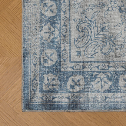 Tappeto lavabile disegno classico in ciniglia beige blu  - VR7004