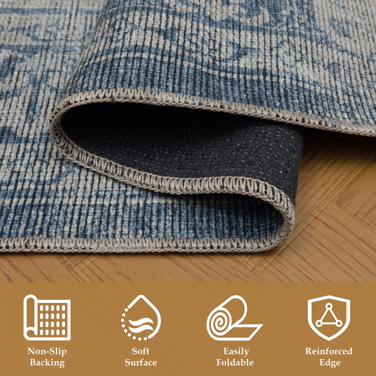 Tappeto lavabile disegno classico in ciniglia beige blu  - VR7004