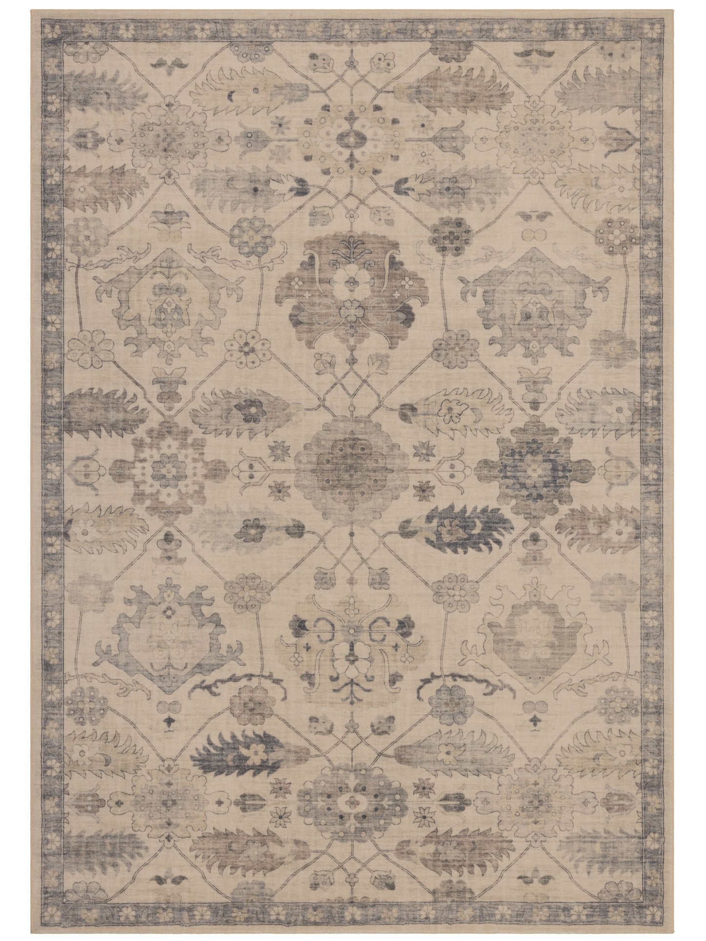 Tappeto classico mano lana beige e blu - VR5007