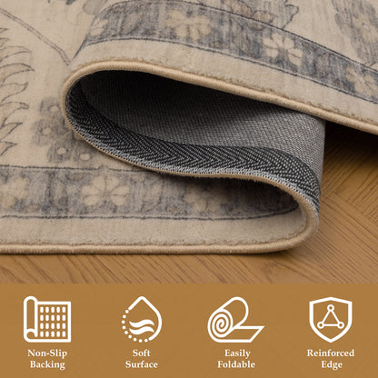 Tappeto classico mano lana beige e blu - VR5007