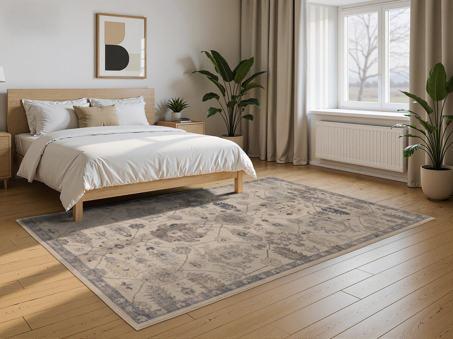 Tappeto classico mano lana beige e blu - VR5007
