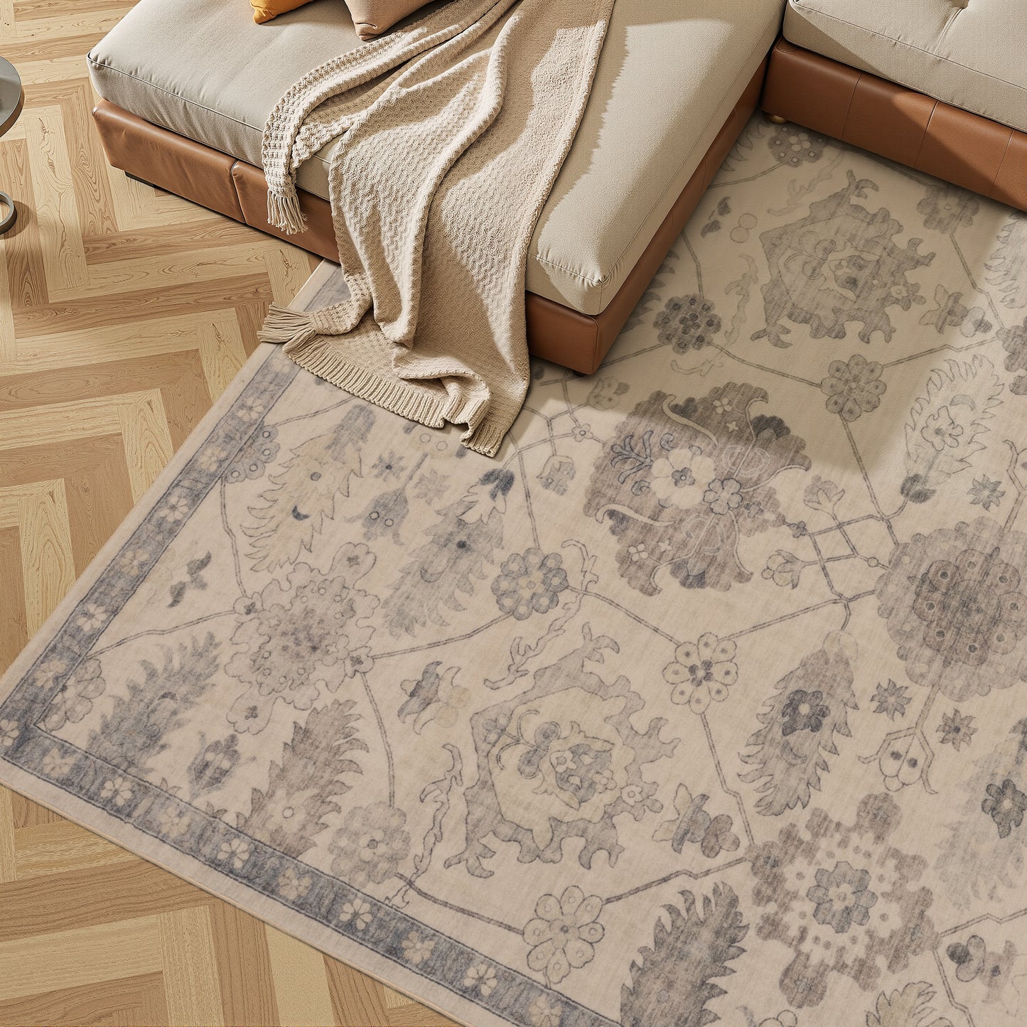 Tappeto classico mano lana beige e blu - VR5007
