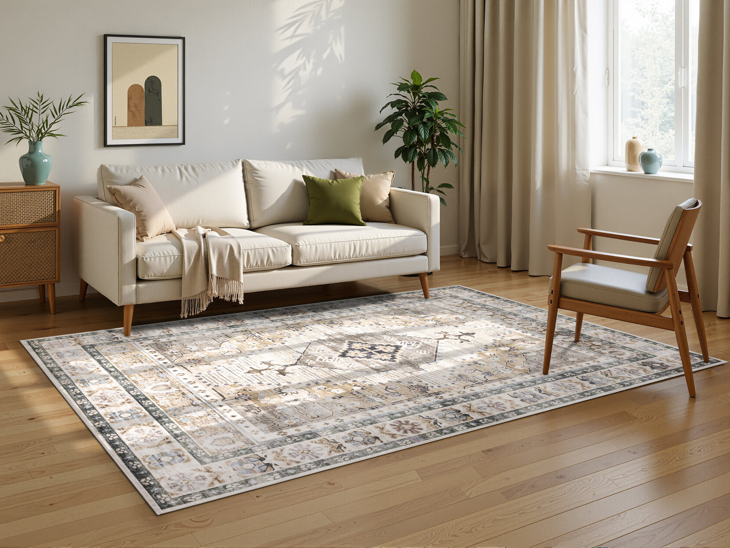 Tappeto tradizionale lavabile color beige - VR7005