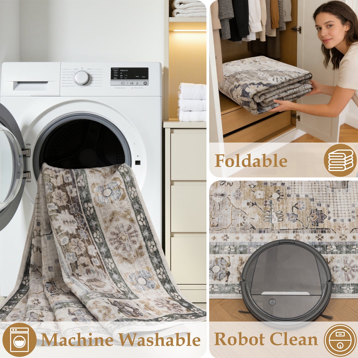 Tappeto tradizionale lavabile color beige - VR7005