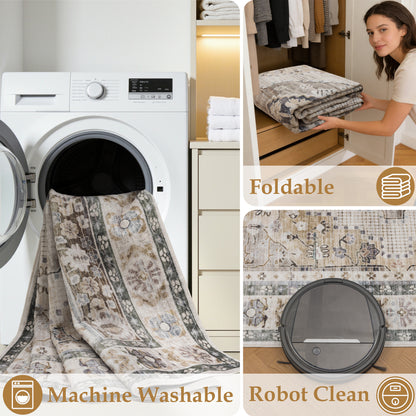 Tappeto tradizionale lavabile color beige - VR7005
