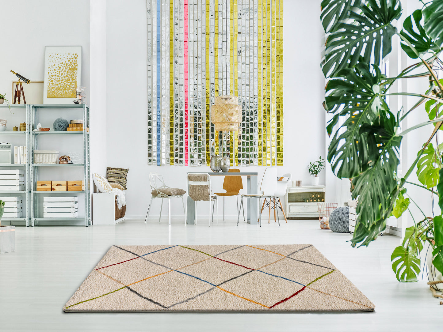 Tappeto moderno  a pelo alto per salotto multicolore - UN2094