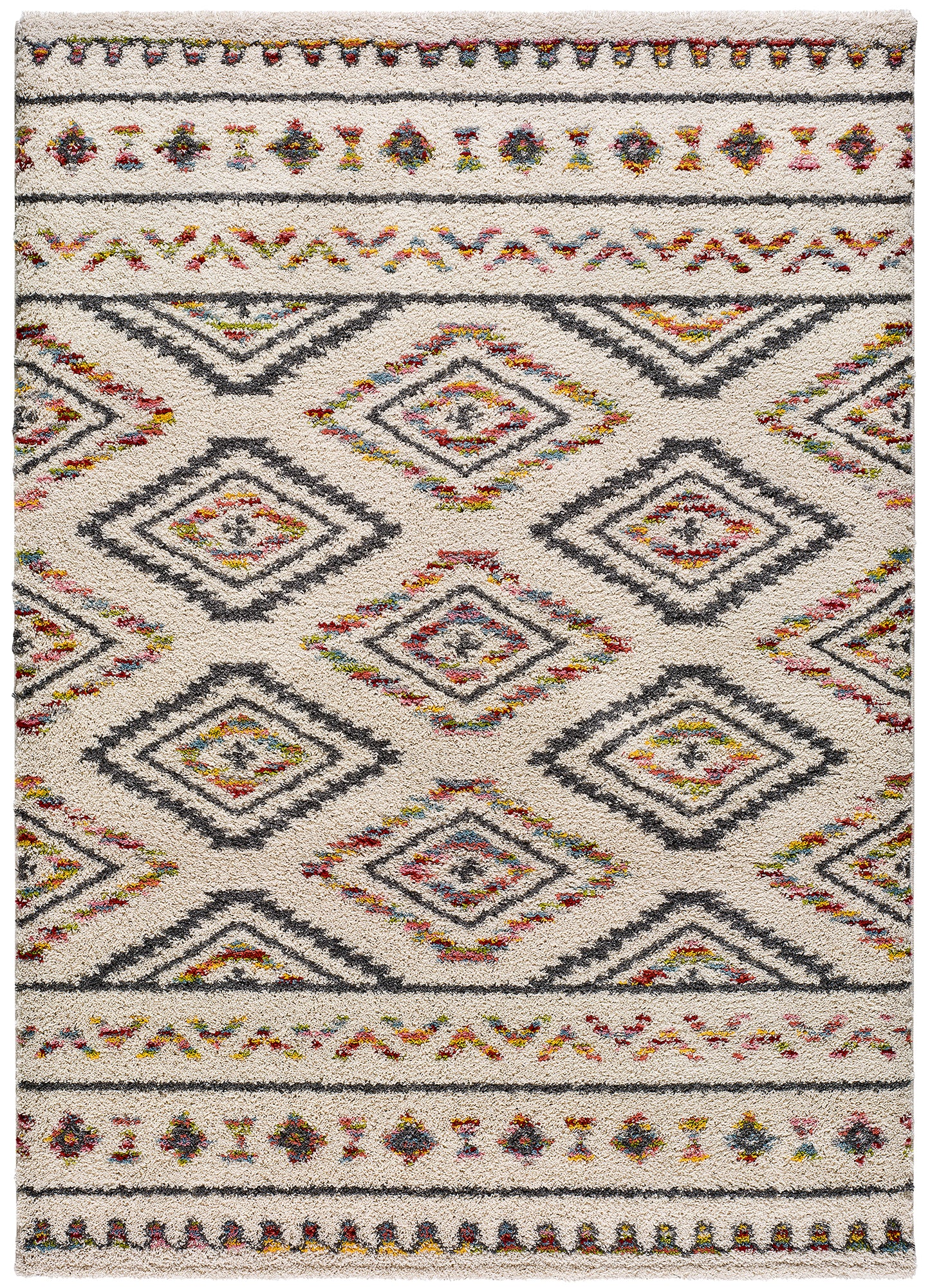 Tappeto moderno etnico a pelo alto per salotto multicolore - UN2096