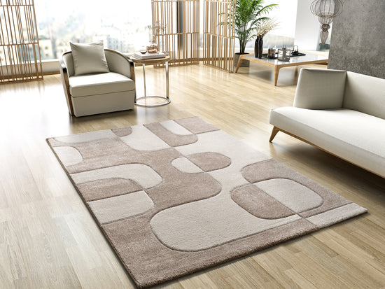 Tappeto arredo moderno beige motivo anni '70 - UN2049