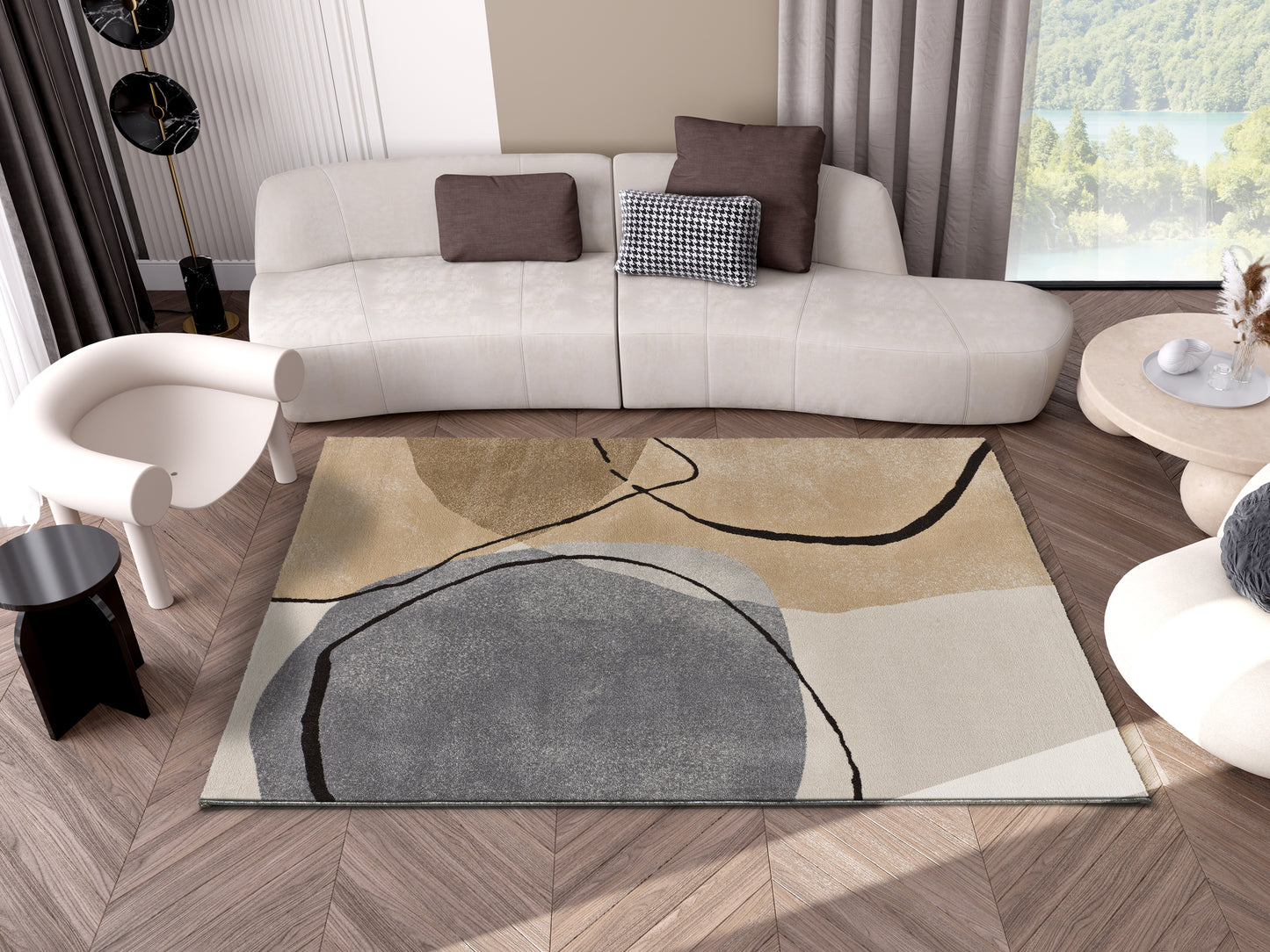 Tappeto moderno colore crema beige grigio - UN2050