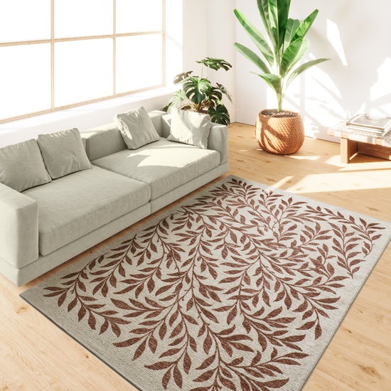Tappeto multiuso floreale crema mattone tessitura piatta- UN1025