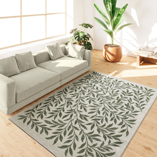 Tappeto multiuso floreale crema verde tessitura piatta- UN1026