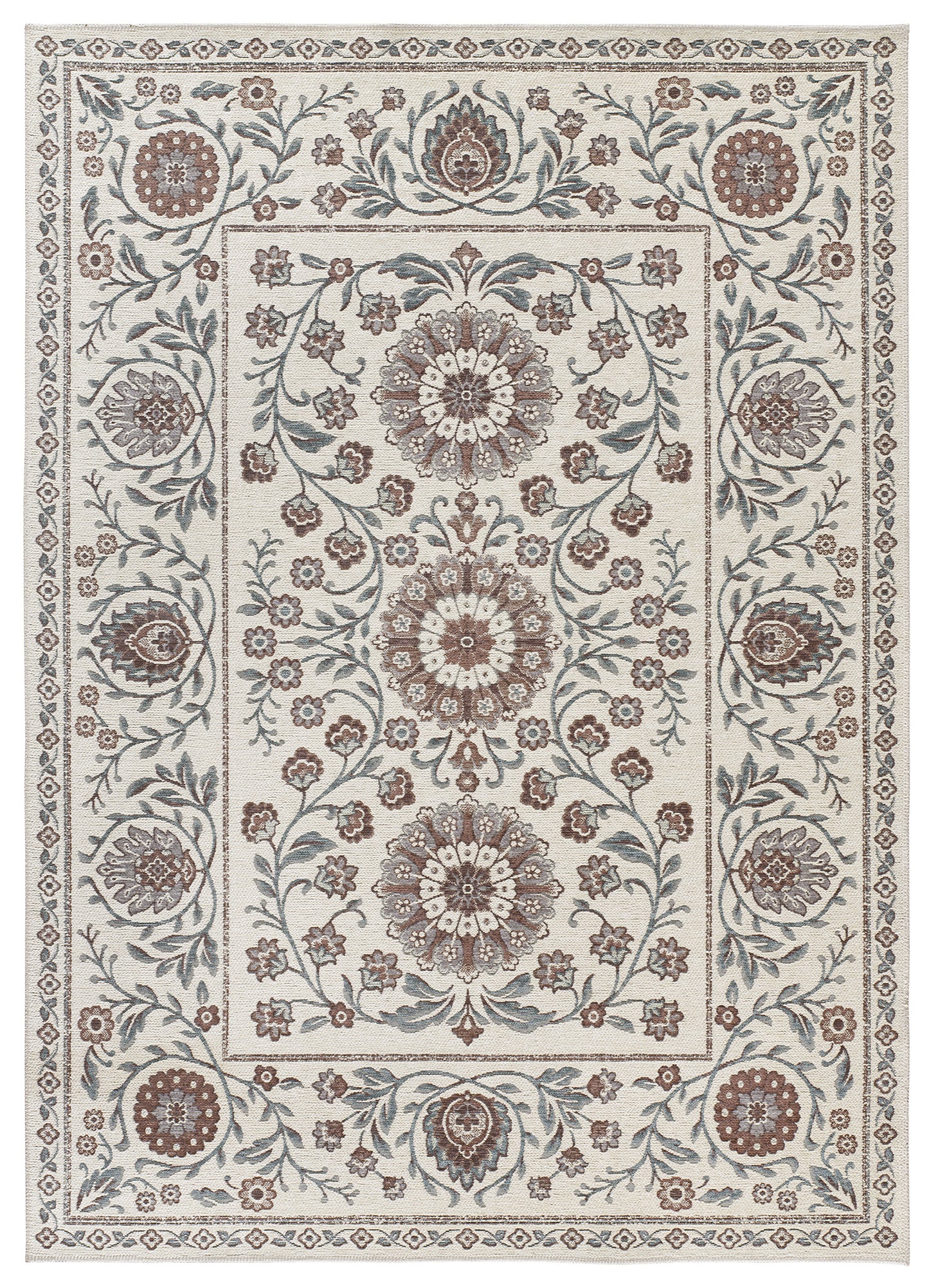 Tappeto disegno tradizionale crema azzurro tessitura piatta- UN5012