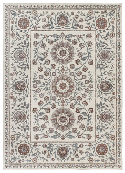 Tappeto disegno tradizionale crema azzurro tessitura piatta- UN5012