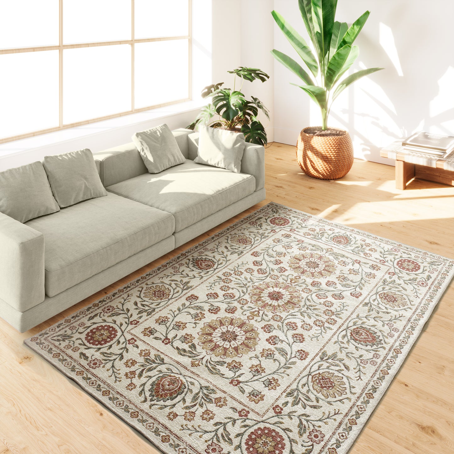 Tappeto disegno tradizionale crema multicolore tessitura piatta- UN5011