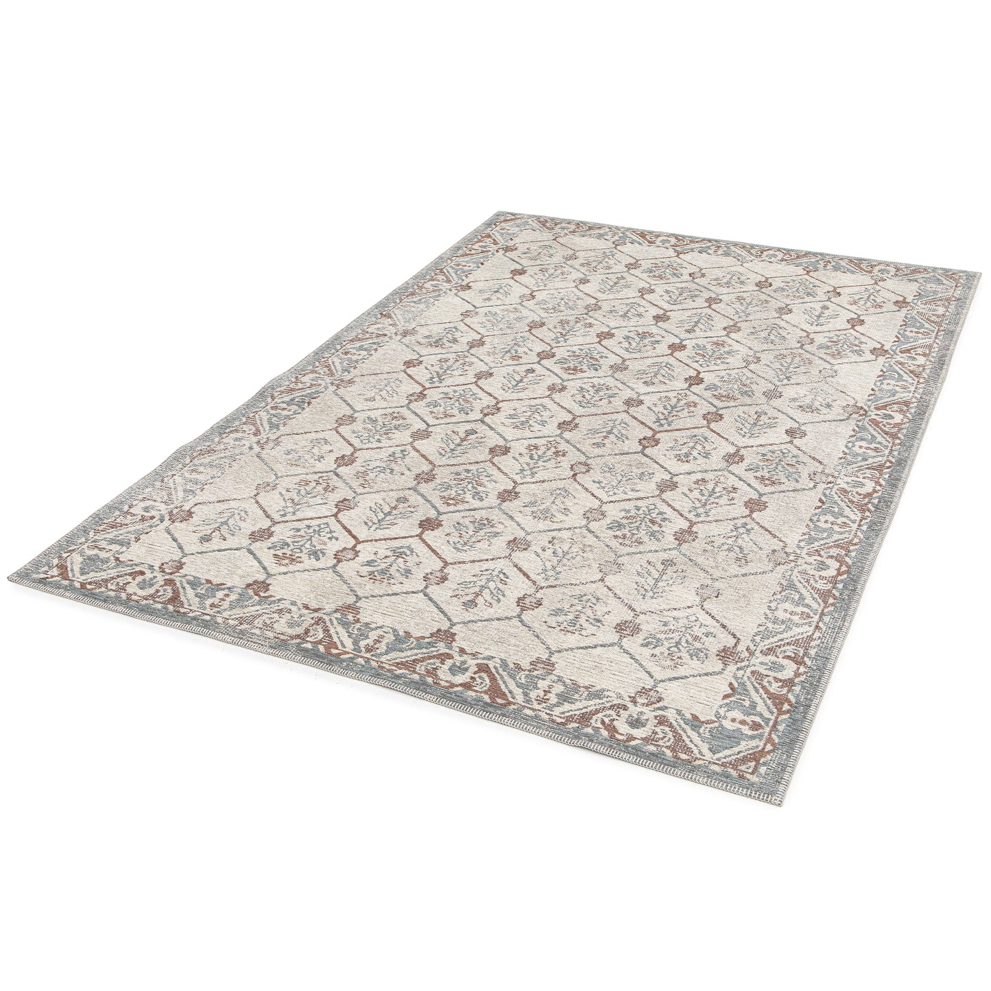 Tappeto disegno suzani crema azzurro tessitura piatta- UN5010