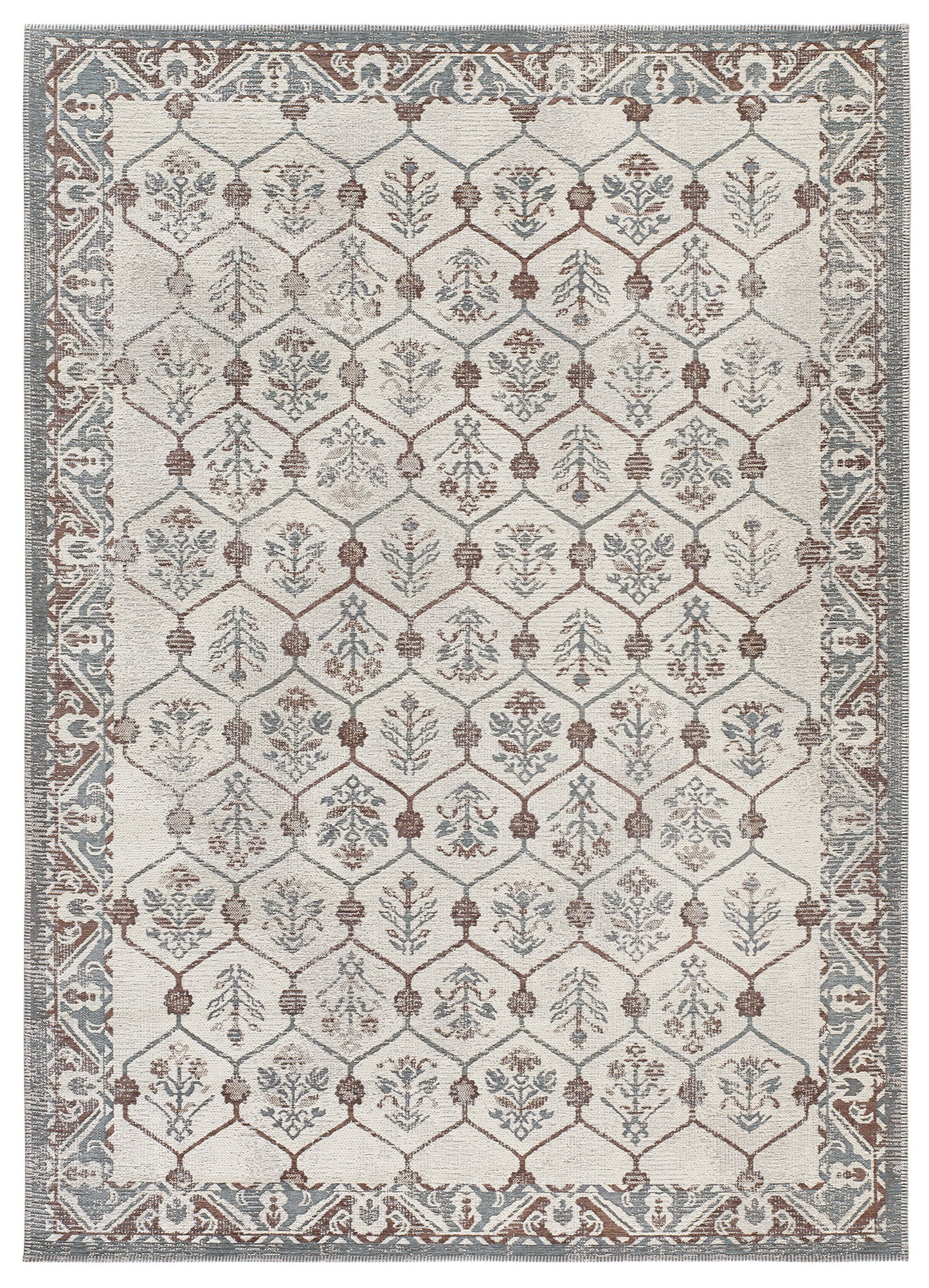 Tappeto disegno suzani crema azzurro tessitura piatta- UN5010