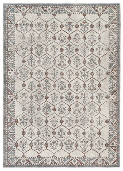 Tappeto disegno suzani crema azzurro tessitura piatta- UN5010