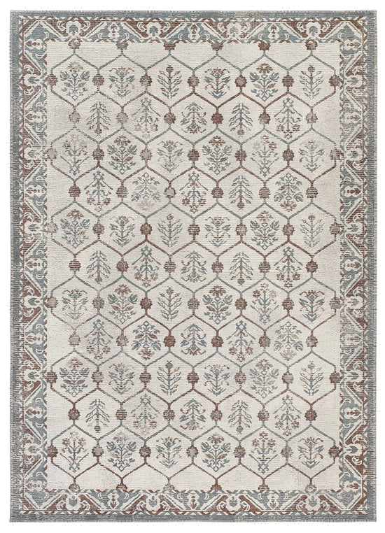 Tappeto disegno suzani crema azzurro tessitura piatta- UN5010