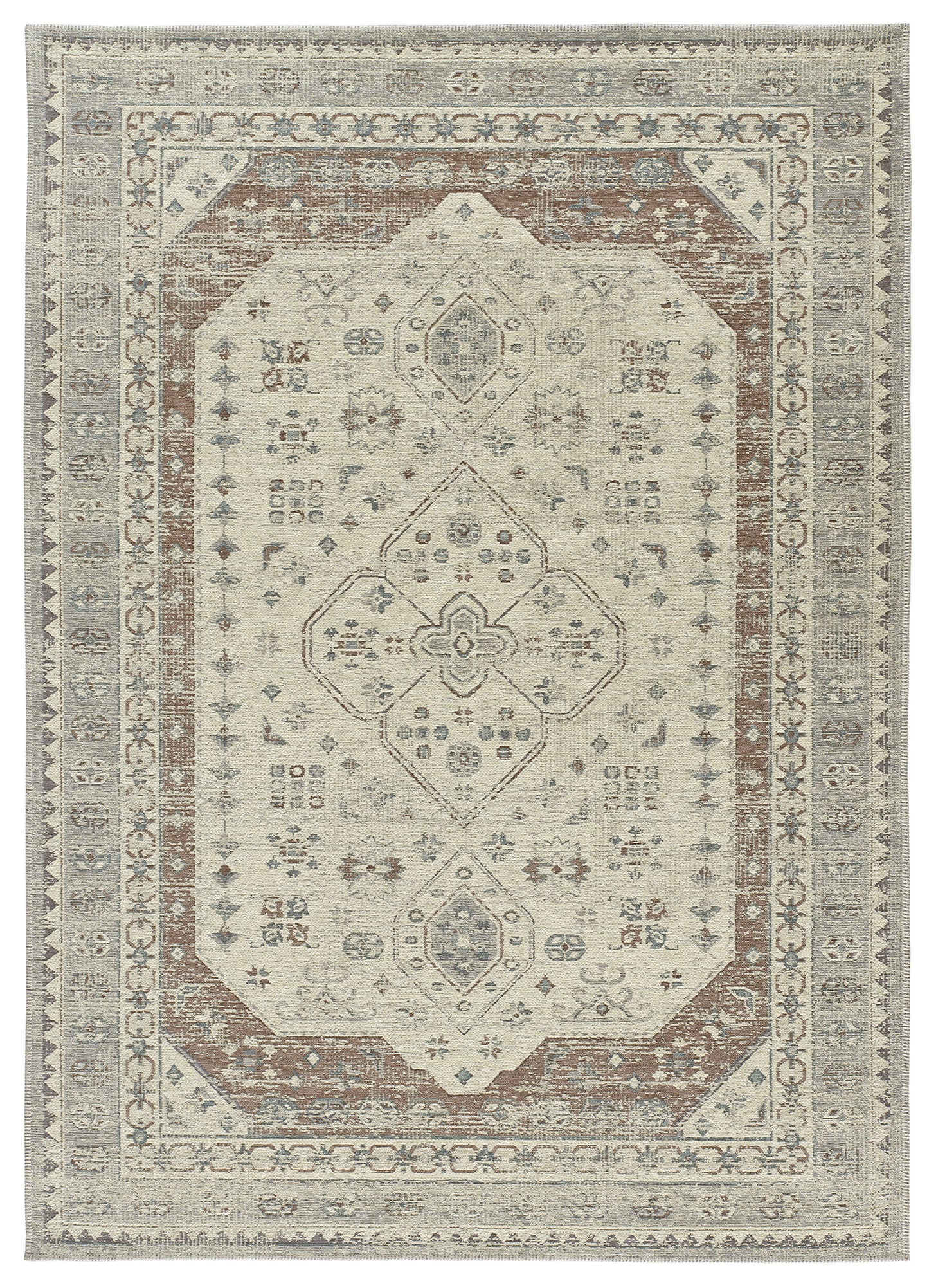 Tappeto tessitura piatta disegno tradizionale grigio argento- UN5014