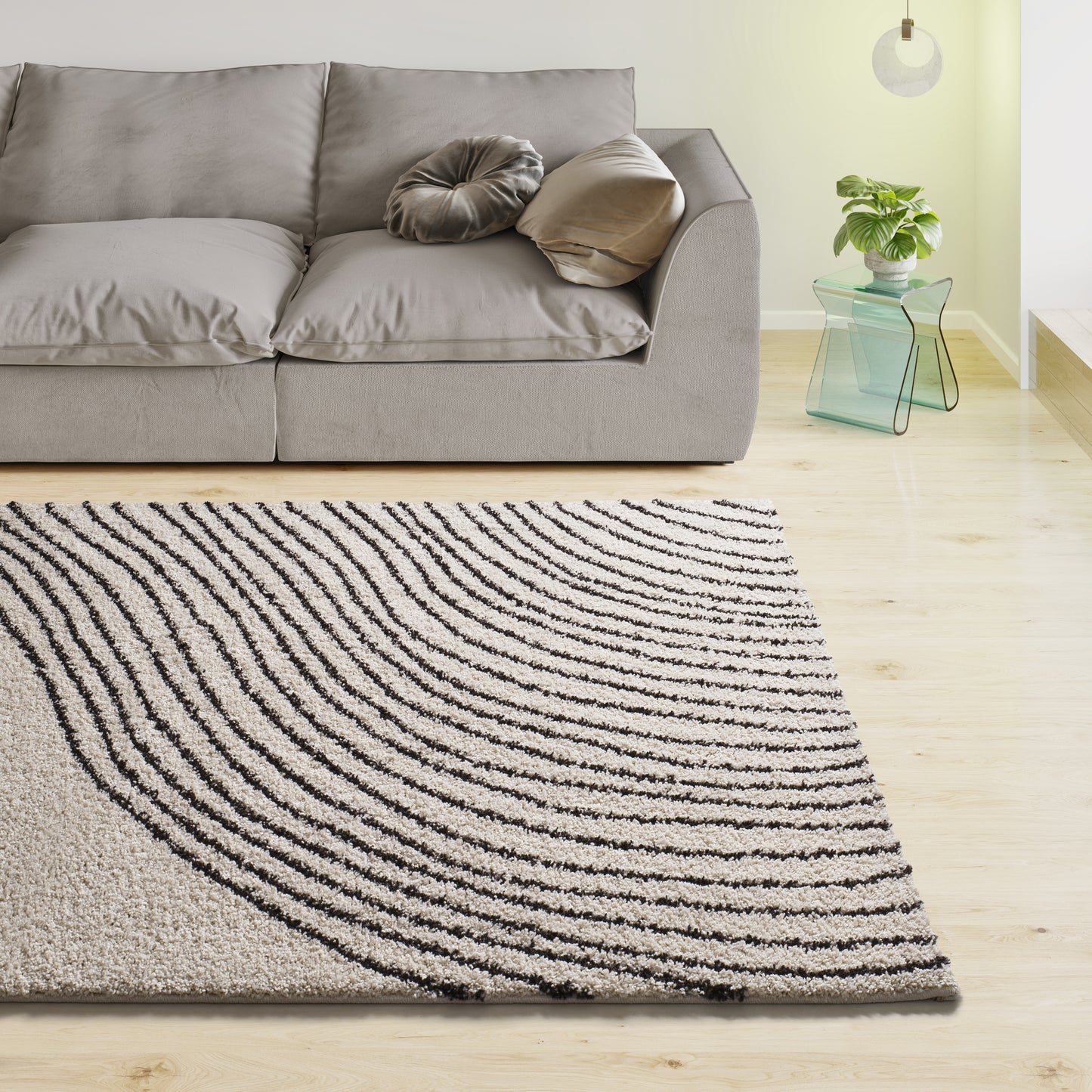 Tappeto moderno a pelo lungo bianco- UN2058