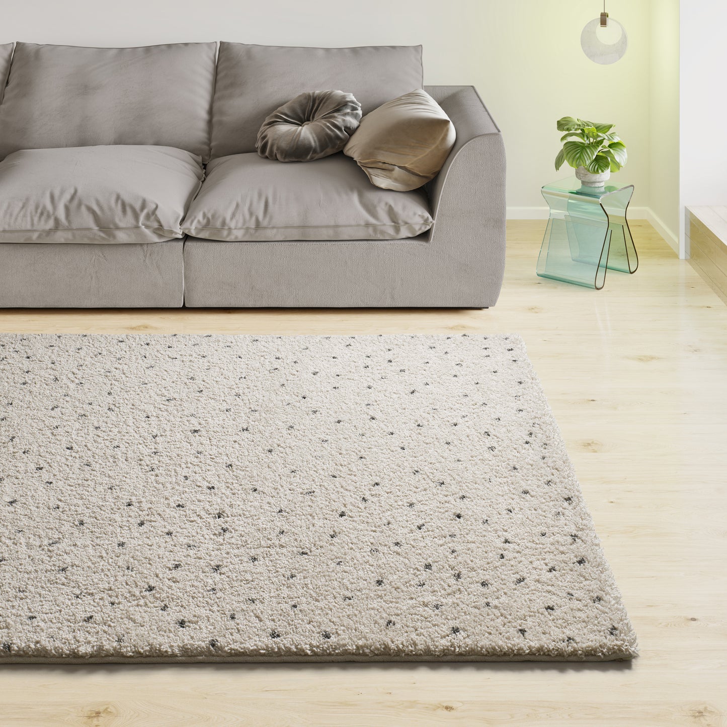 Tappeto moderno stile a pois a pelo lungo bianco- UN2059