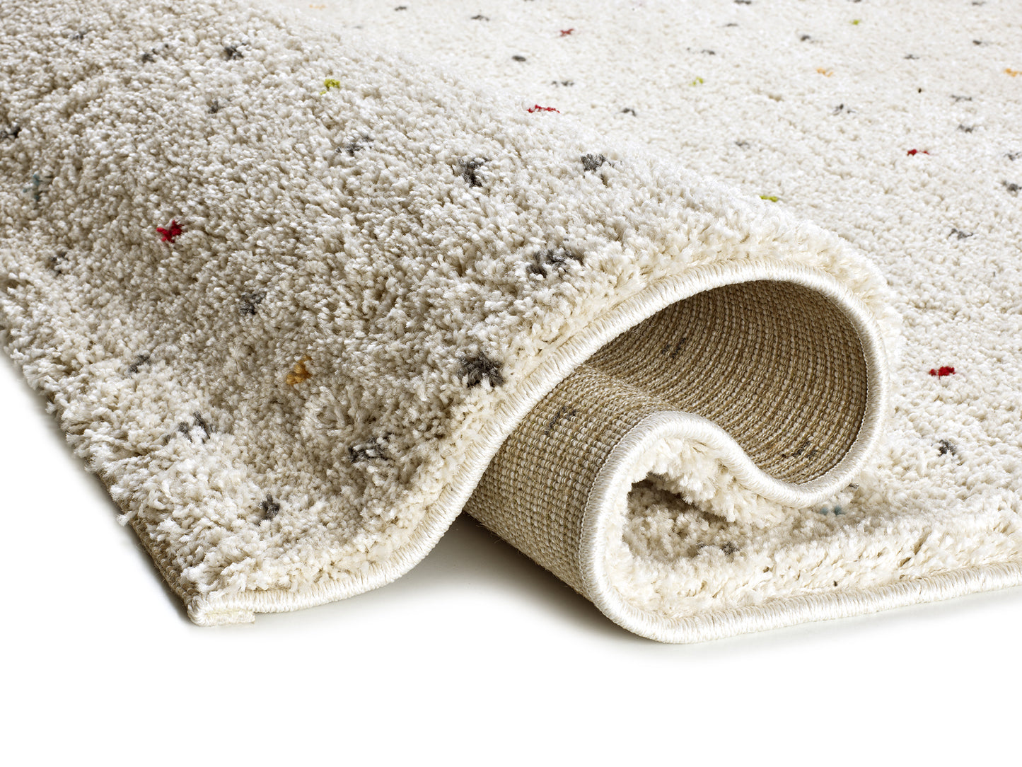 Tappeto pelo lungo bianco a pois colorati - UN2060
