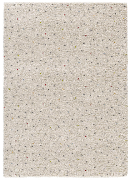 Tappeto pelo lungo bianco a pois colorati - UN2060