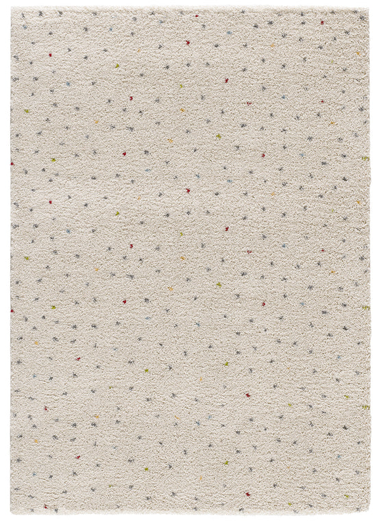 Tappeto pelo lungo bianco a pois colorati - UN2060