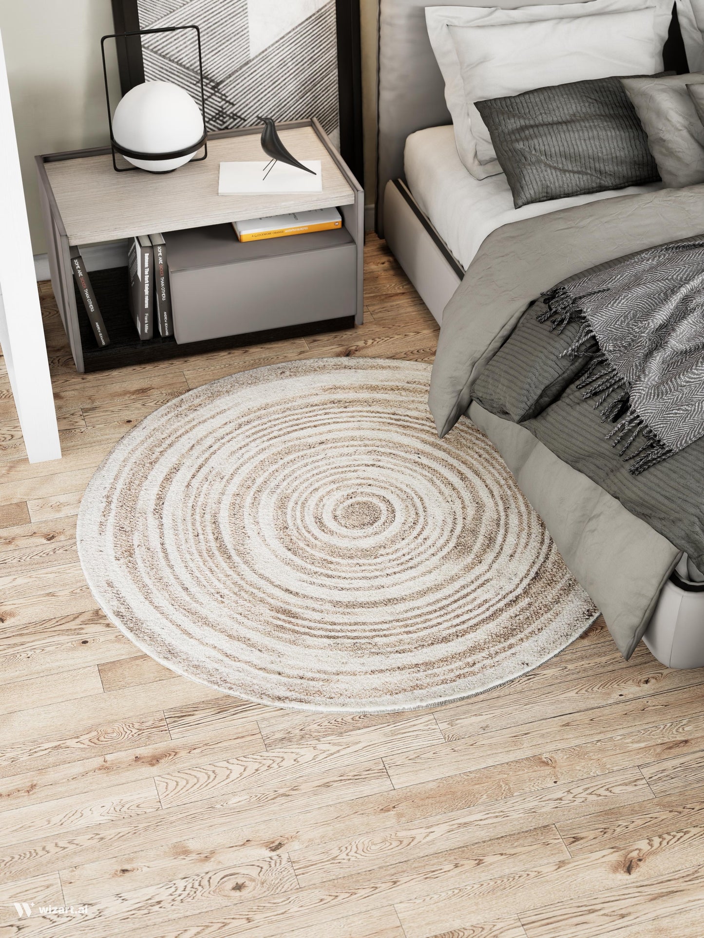 Tappeto rotondo beige 150 cm cottage rustico - VR2010