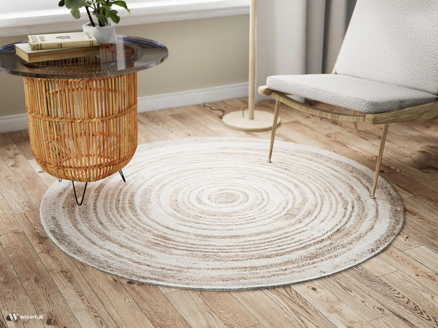Tappeto rotondo beige 150 cm cottage rustico - VR2010