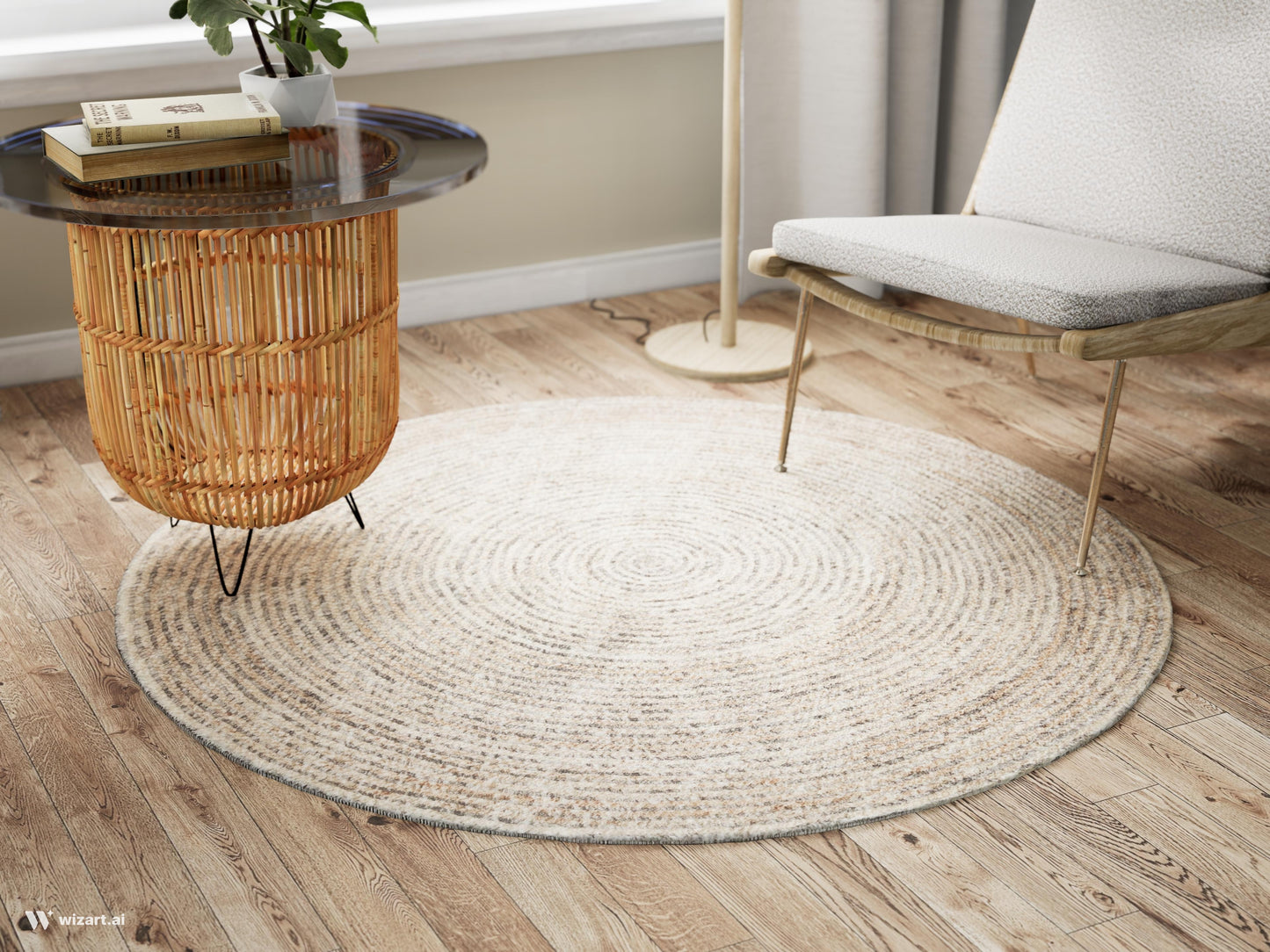 Tappeto rotondo beige 150 cm cottage simil iuta- VR2011