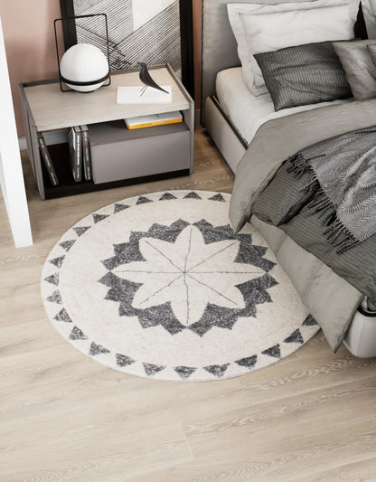 Tappeto rotondo avorio grigio antracite 150 cm cottage - VR2012