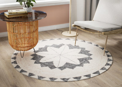 Tappeto rotondo avorio grigio antracite 150 cm cottage - VR2012