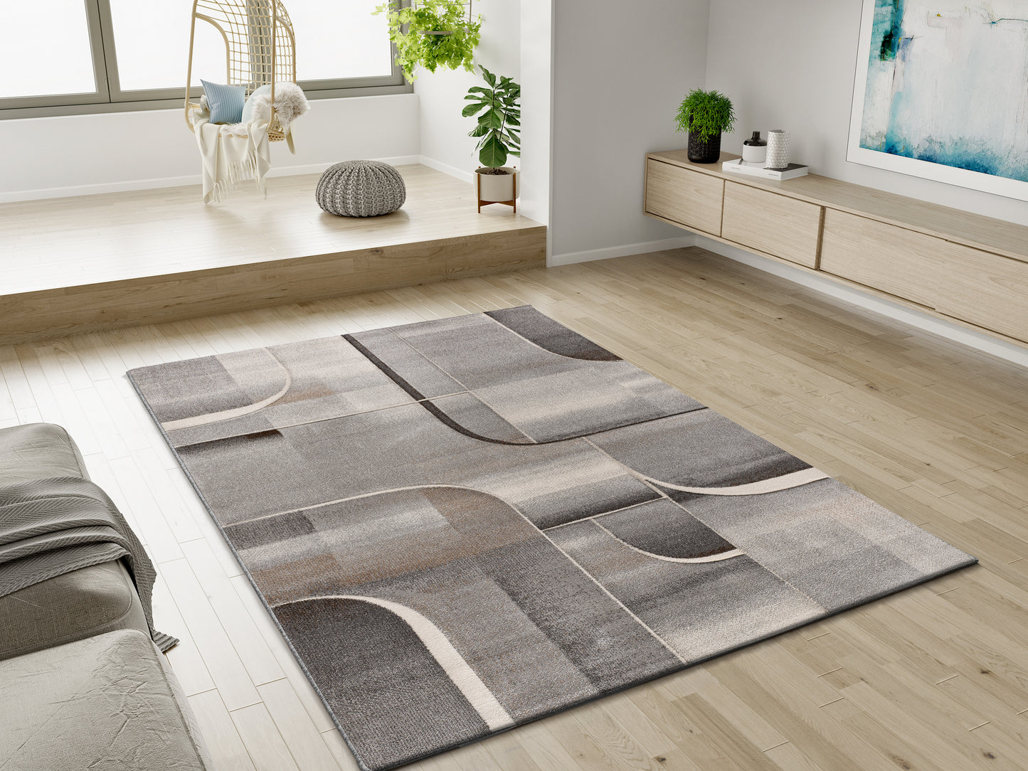 Tappeto soggiorno disegno geometrico grigio beige tortora - UN2066