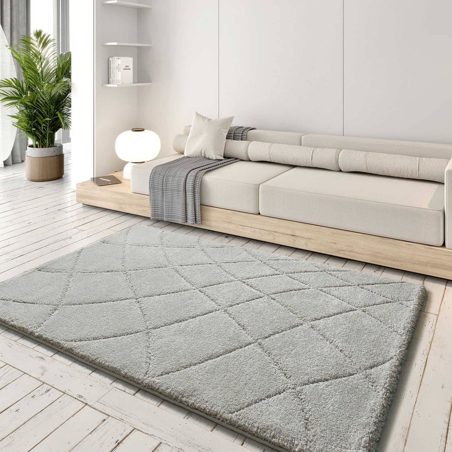 Tappeto shaggy a pelo alto grigio  - UN3015