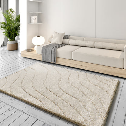 Tappeto shaggy a pelo alto disegno in rilievo bianco avorio - UN3018