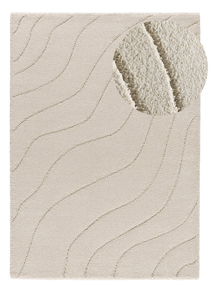 Tappeto shaggy a pelo alto disegno in rilievo bianco avorio - UN3018